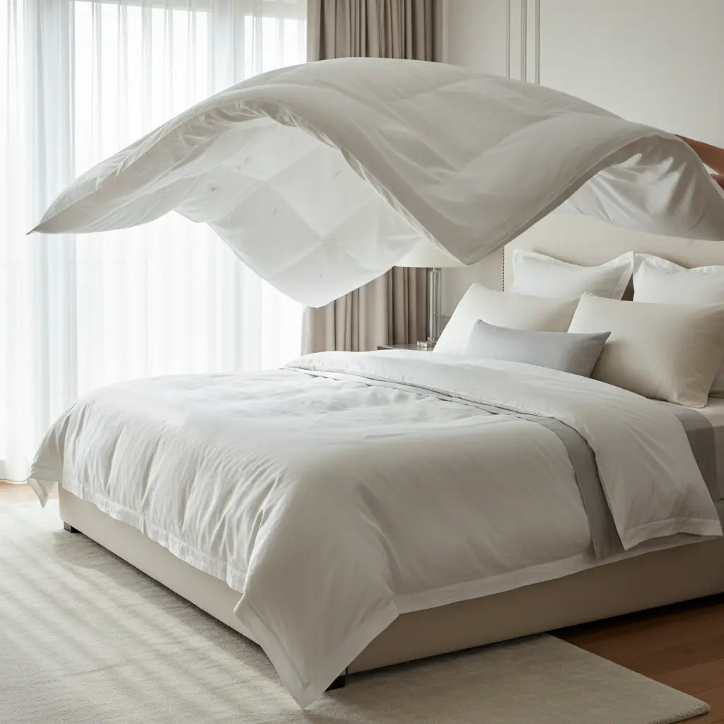 Shaking out a fresh duvet